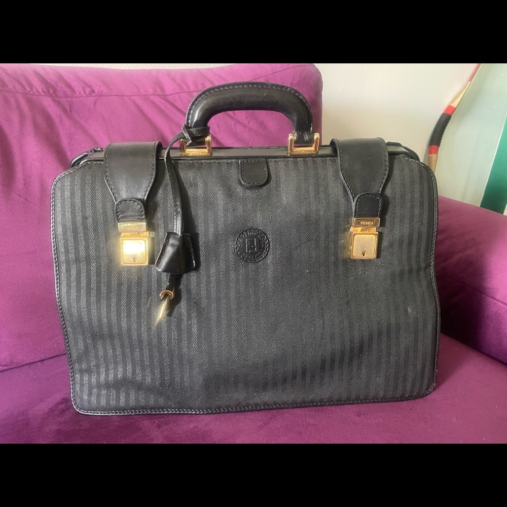 Auth. Vintage Rare 90s FENDI briefcase w/lock& key
